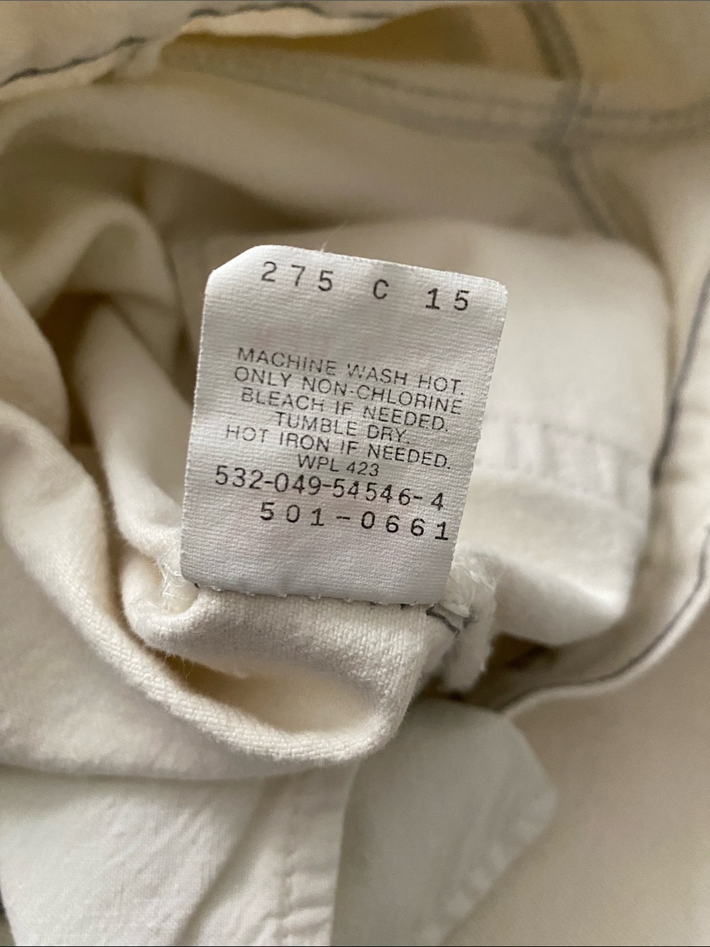 1989 Levi’s 501’s. Cream w/Gray Stitching. 30x30.*
*See actual meas. below. - Picture 12 of 13